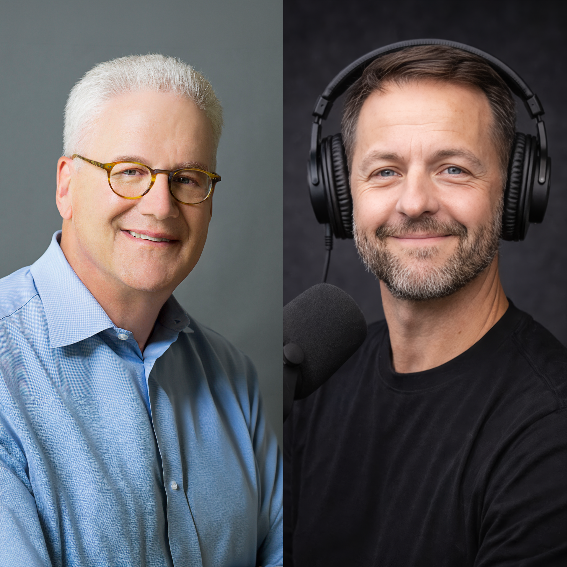 Geoffrey Moore and Eric Pratum in the episode artwork for The Unfolding Thought Podcast.
